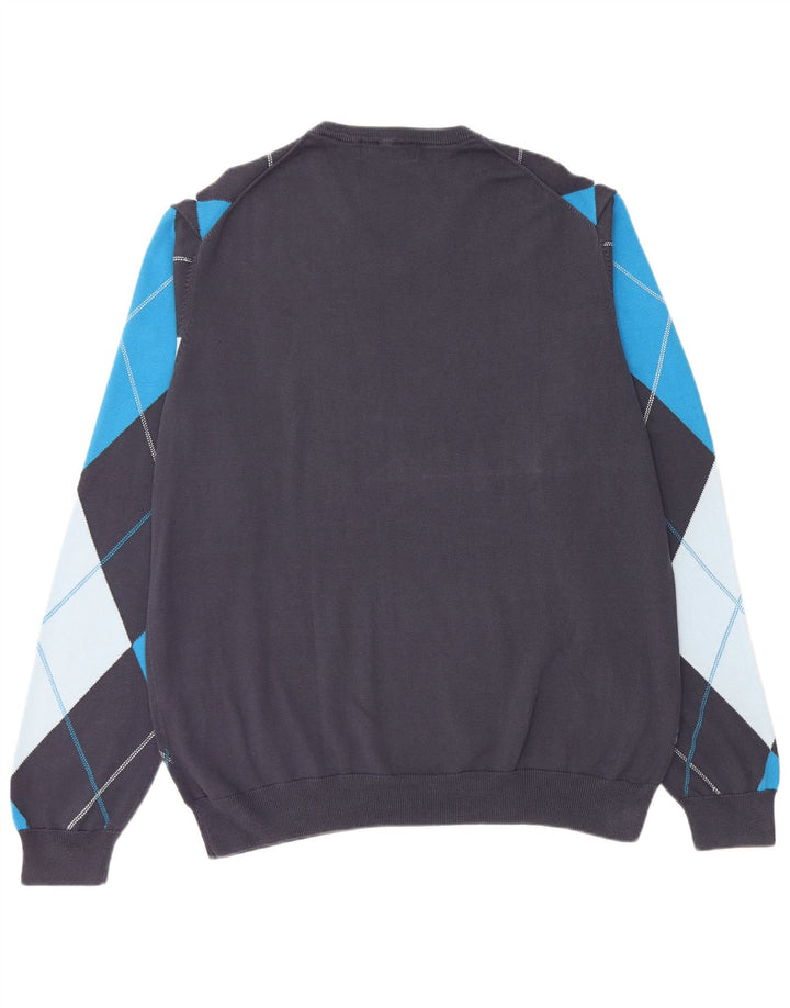 LYLE & SCOTT Pulover cu decolteu în V pentru bărbați, 2XL, albastru bleumarin Argyle/Diamond