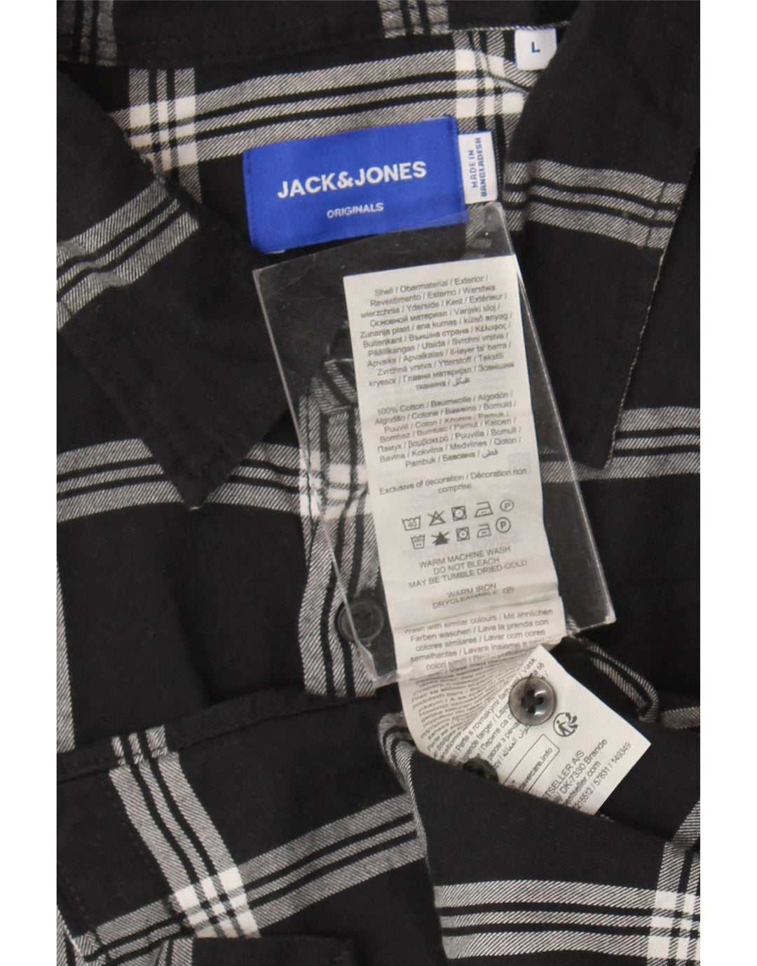 Cămașă de flanel Jack & Jones pentru bărbați, bumbac cu carouri mari, negru