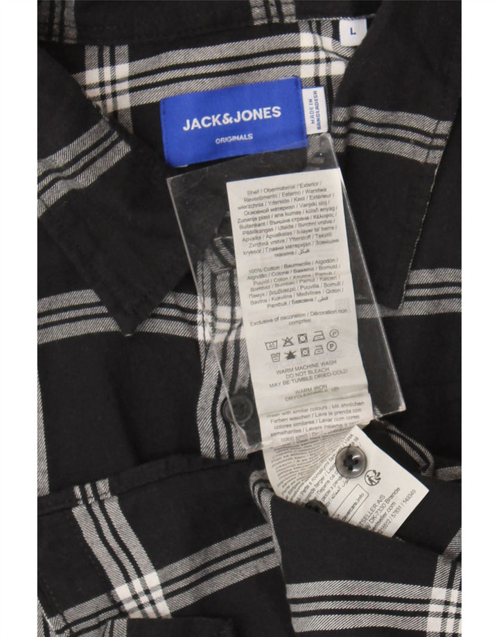 Cămașă de flanel Jack & Jones pentru bărbați, bumbac cu carouri mari, negru