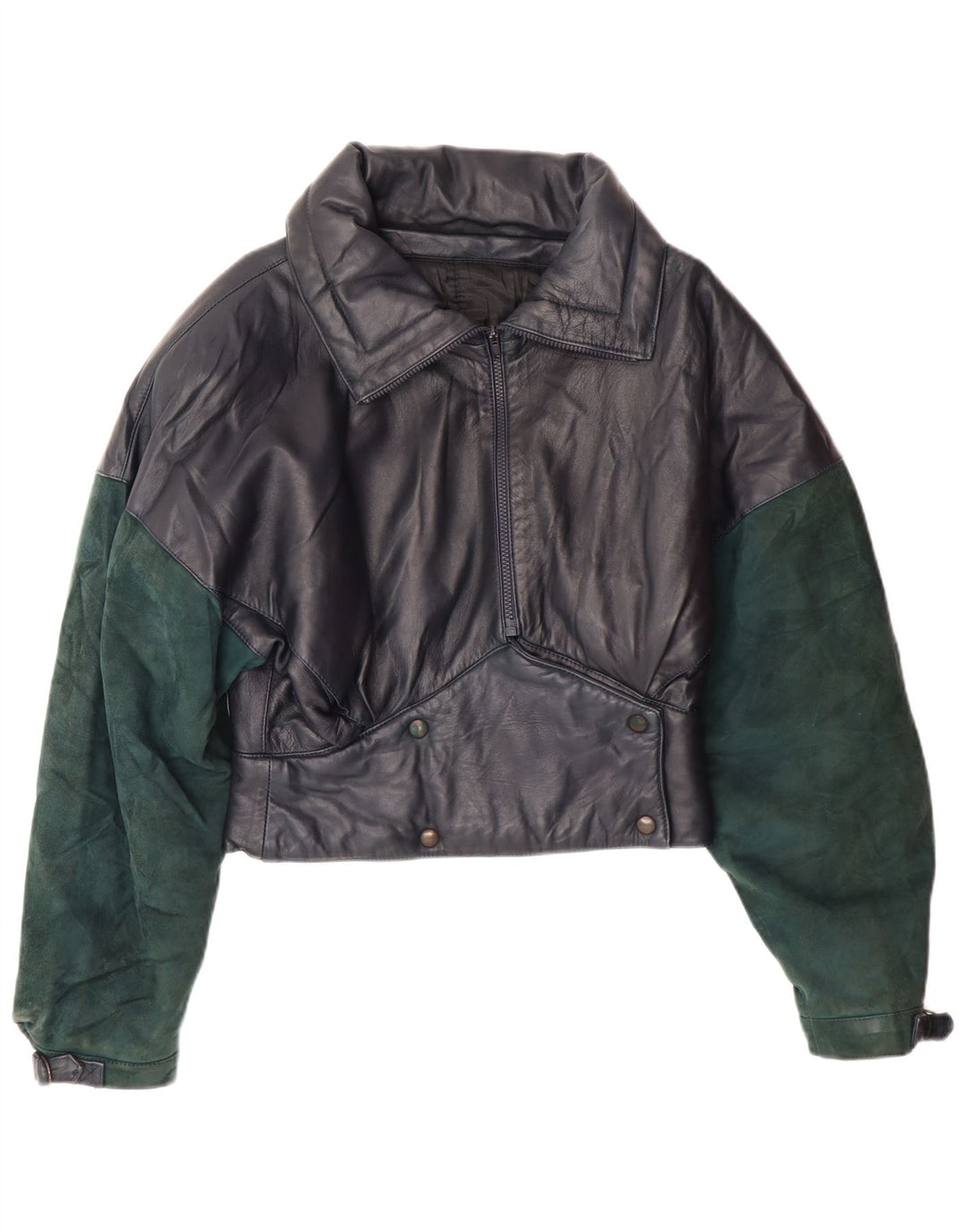 Jachetă de piele crop VINTAGE pentru femei UK 6 XS bleumarin