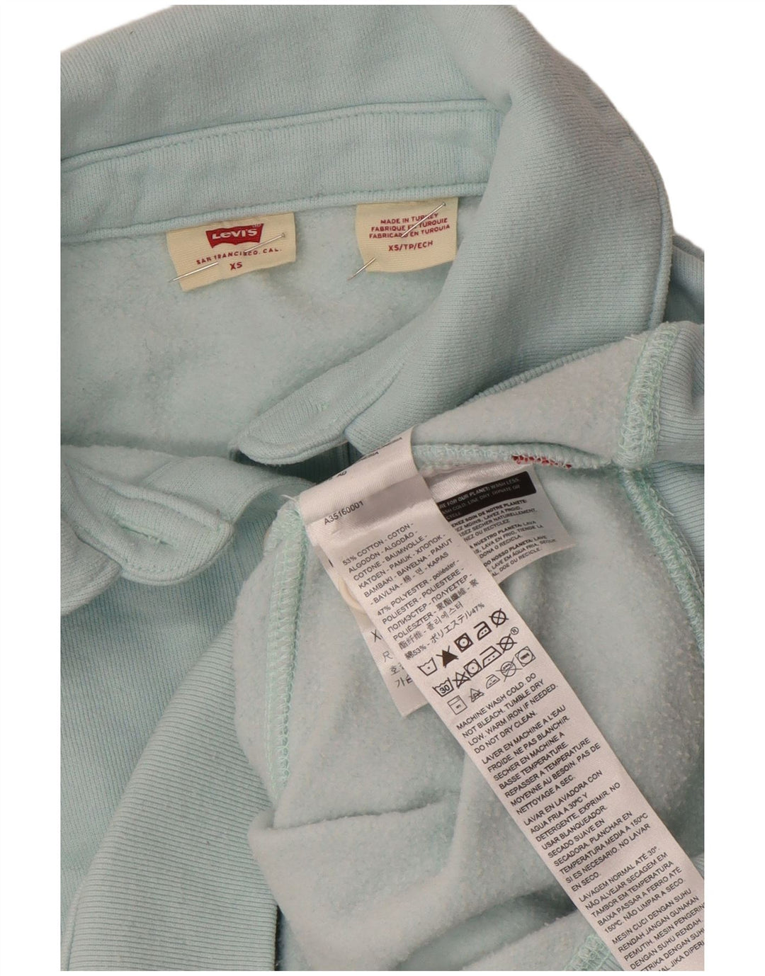 Pulover pentru damă LEVI'S, crop, cu gât polo supradimensionat, UK 6 XS Albastru