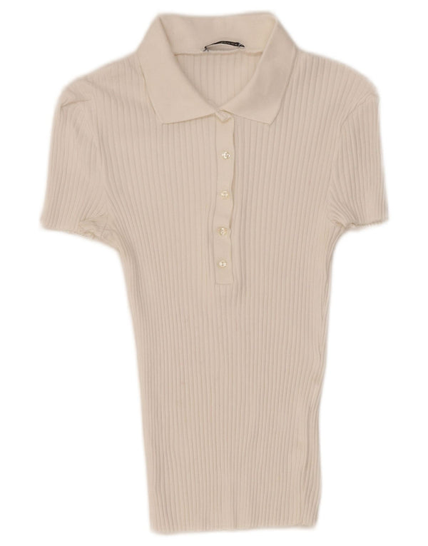 Tricou polo cu mânecă scurtă pentru femei Zara UK 12 Medium White