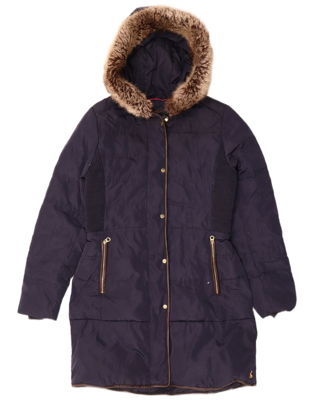 JOULES Womens Hooded Padded Coat UK 12 Medium Navy Blue Polyester