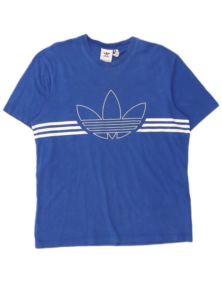Tricou grafic pentru bărbați Adidas Top, bumbac cu dungi albastre medii