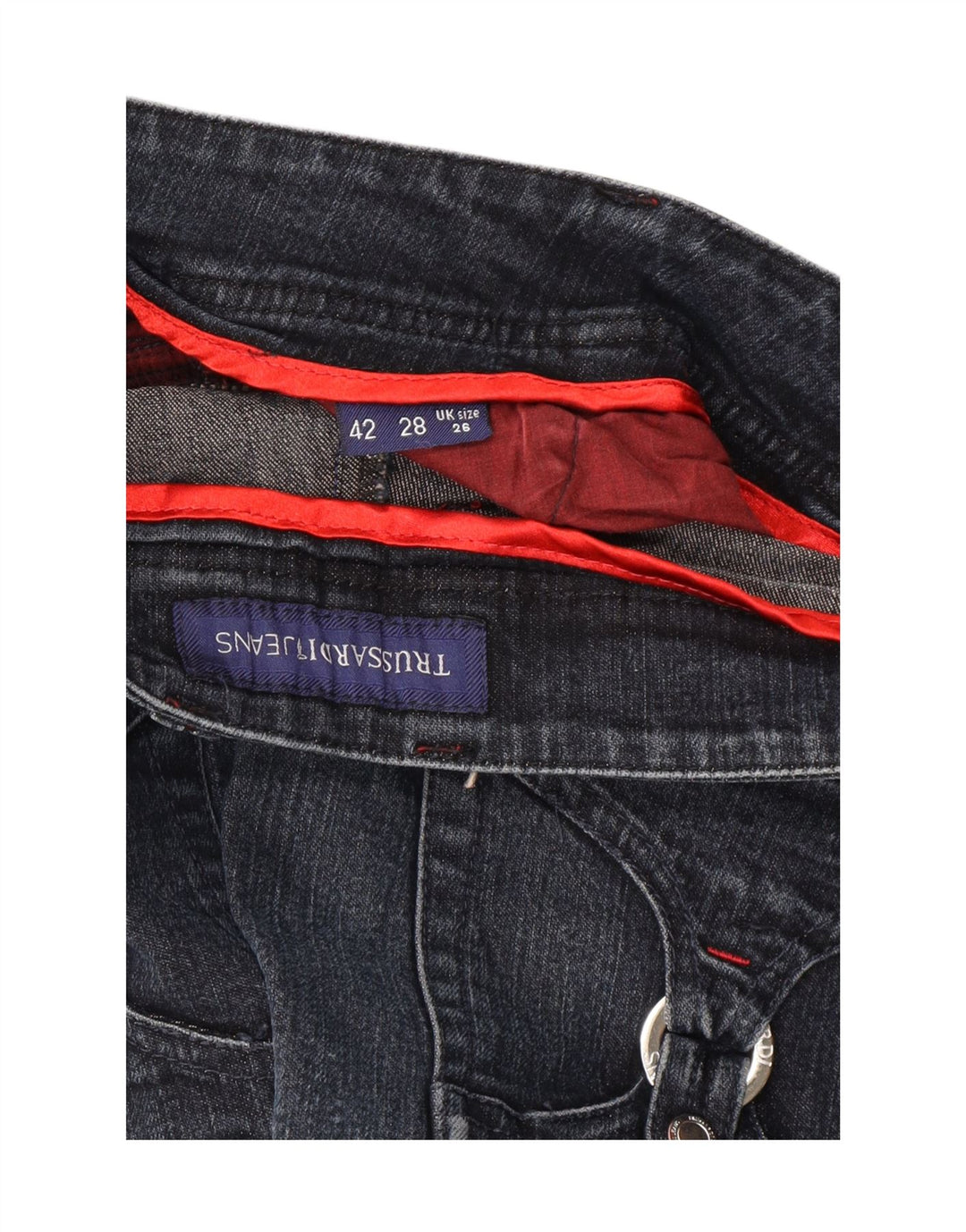 TRUSSARDI Womens Slim Jeans IT 42 Medium W28 L27 Navy Blue Vintage Trussardi and Second-Hand Trussardi from Messina Hembry 