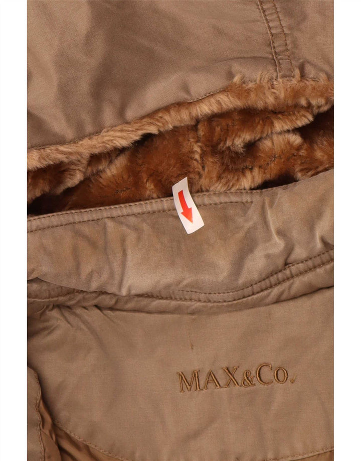 Max & Co. Palton căptușit cu glugă pentru femei UK 12 bumbac maro mediu
