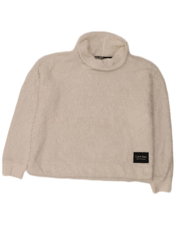 Pulover supradimensionat din lână Calvin Klein, pentru femei, cu gât rulat, UK 16, mare, alb