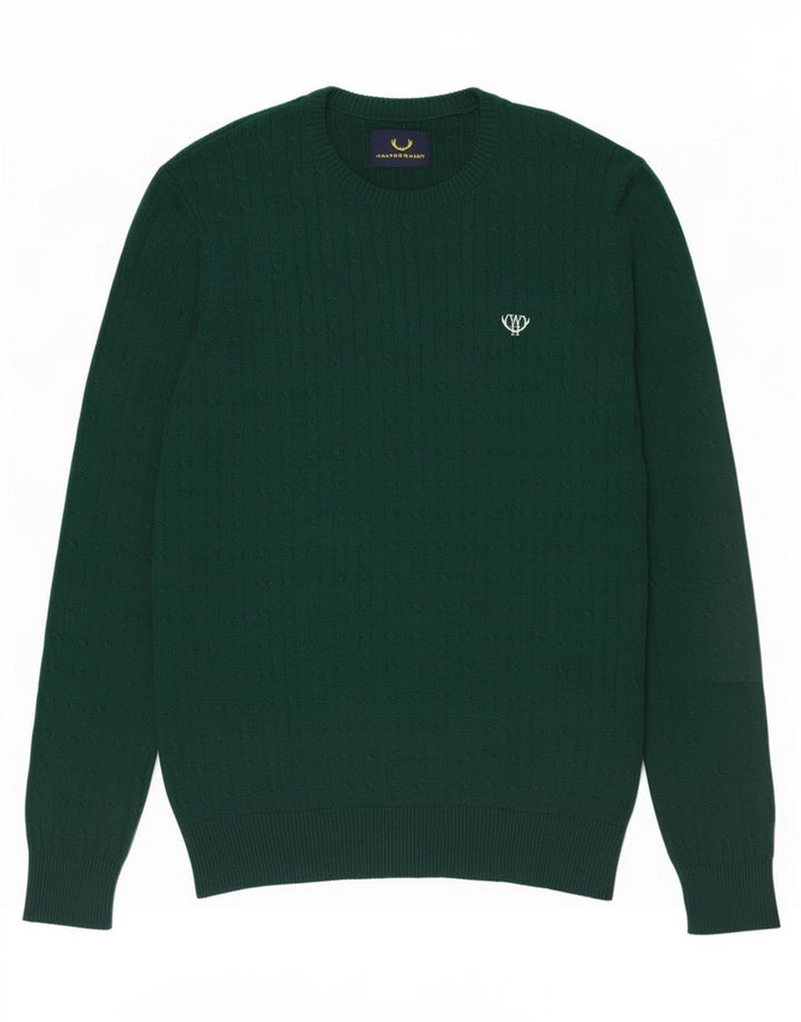 Pulover vintage pentru bărbați cu gâtul turnat, bumbac verde mediu