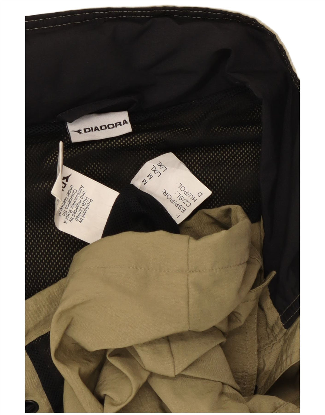 Jachetă de ploaie Diadora pentru bărbați cu glugă UK 40, mare, kaki, poliamidă