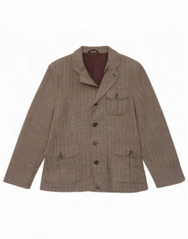 Beneton Mens Blazer Jacket UK 38 Medium Brown Herringbone