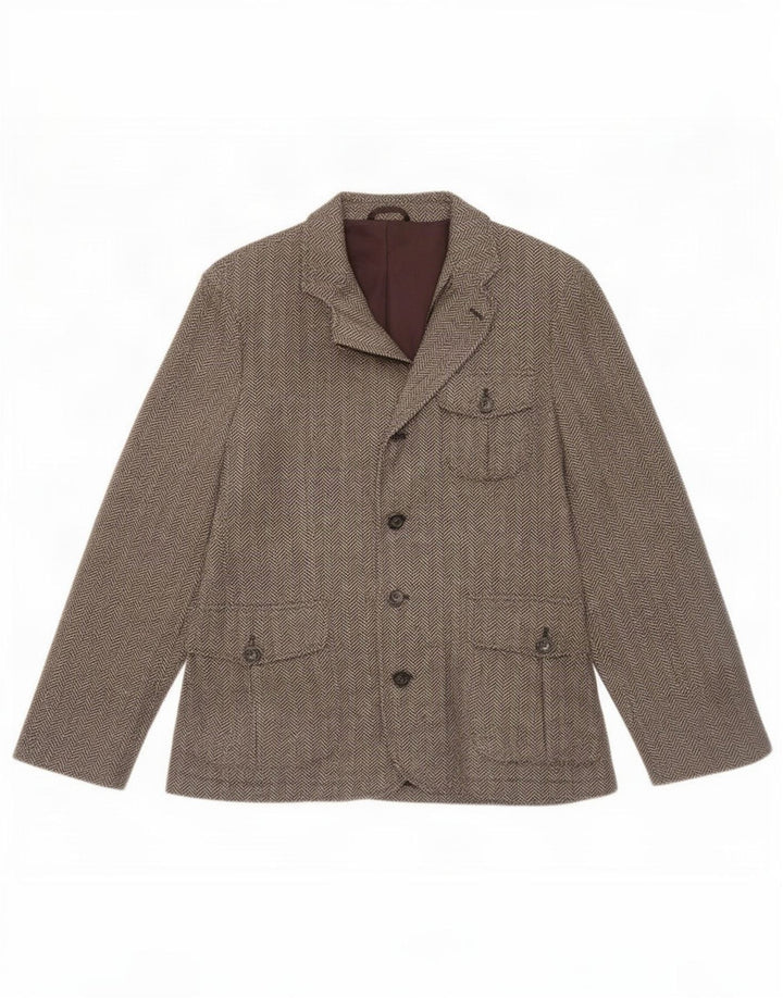 Beneton Mens Blazer Jacket UK 38 Medium Brown Herringbone