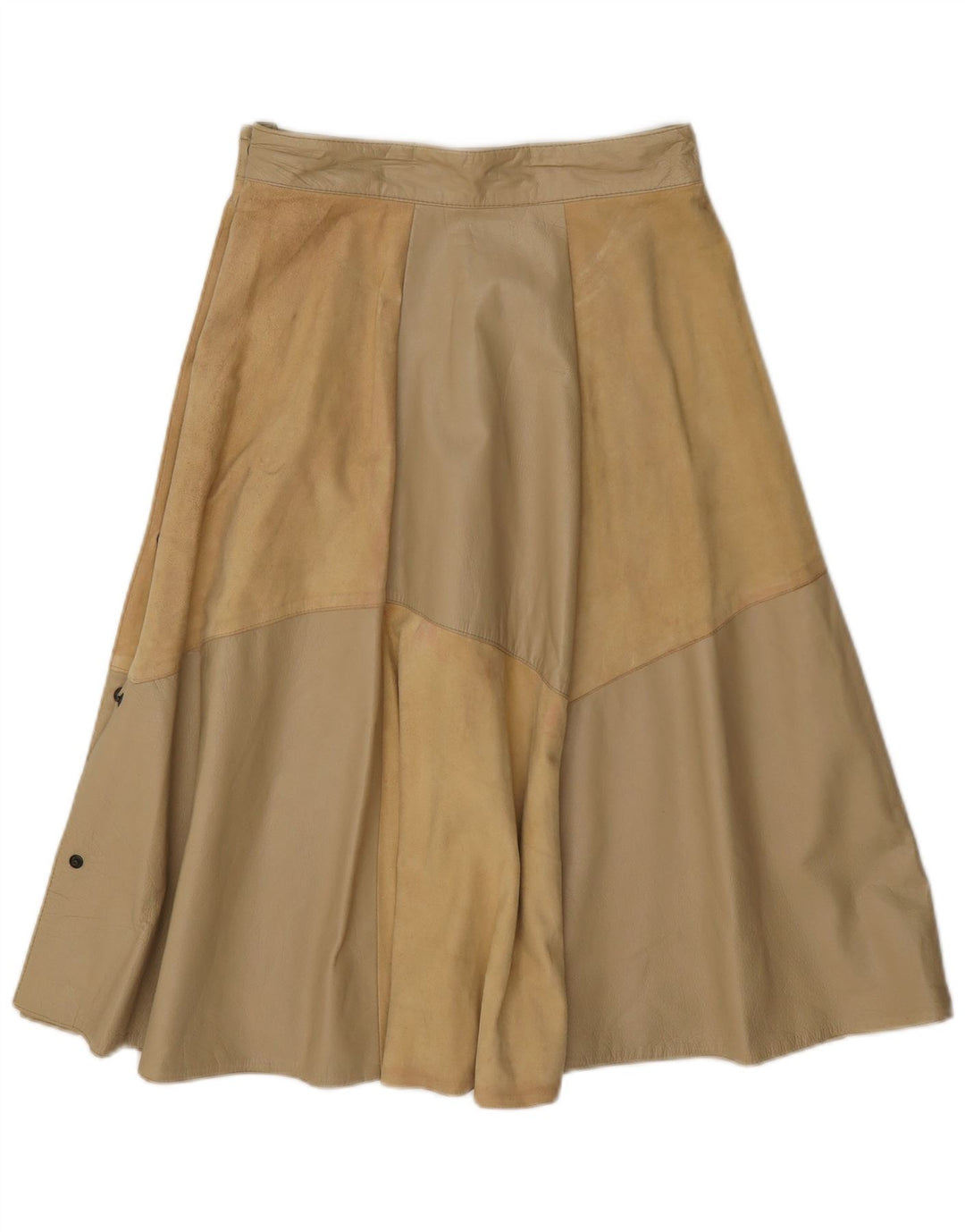 Fusta evazată din piele vintage pentru femei IT 42 Medium W26 Bej Colorblock