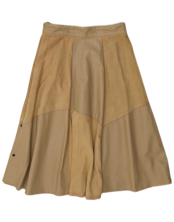 Fusta evazată din piele vintage pentru femei IT 42 Medium W26 Bej Colorblock