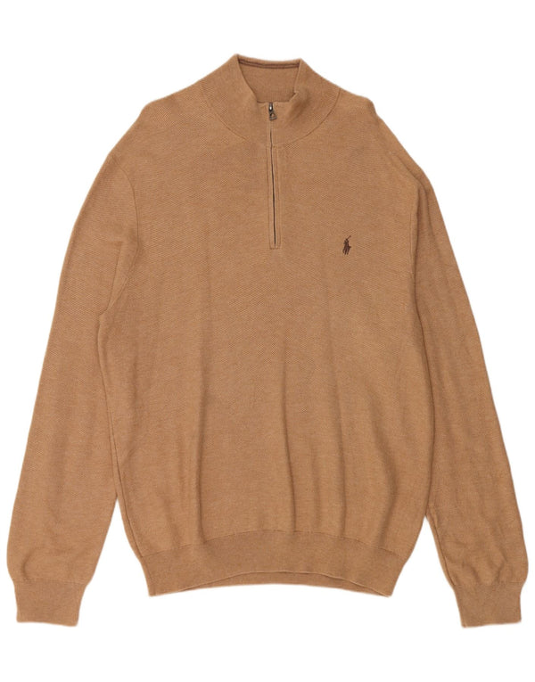 Pulover Polo Ralph Lauren pentru bărbați, cu fermoar și gât, bumbac XL, bej