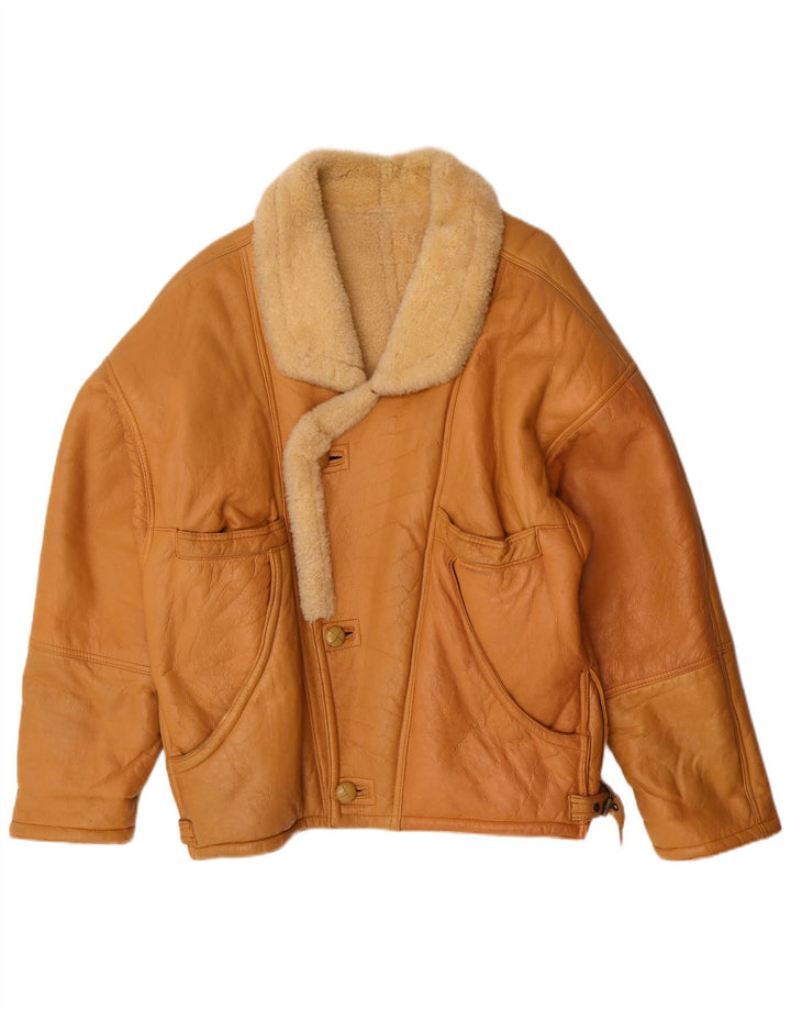 Jachetă vintage pentru bărbați din shearling IT 52 XL maro din shearling