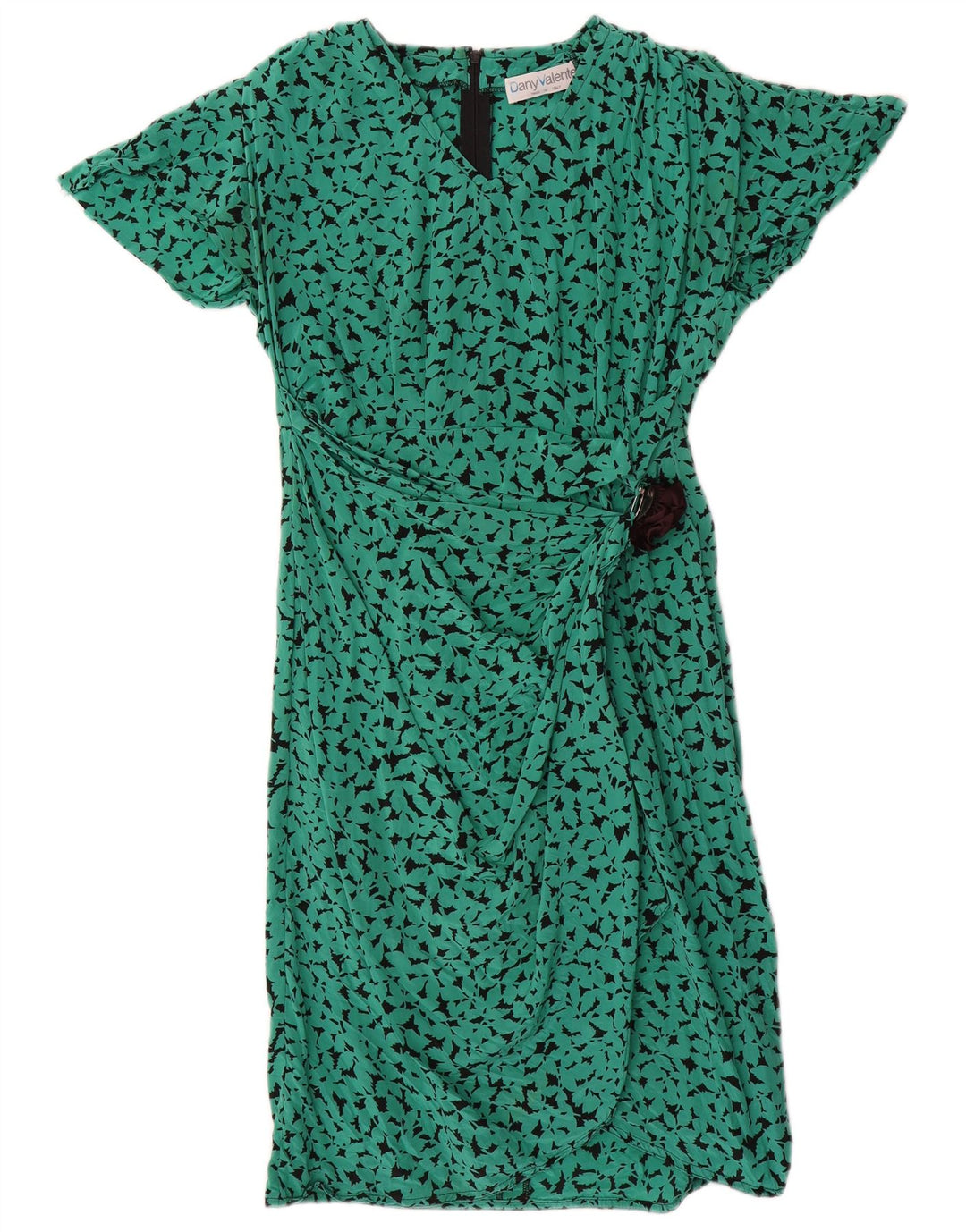 Rochie A-Line cu model abstract pentru femei de epocă UK 16 Mătase verde mare