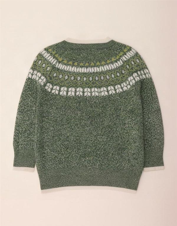 Pulover vintage pentru femei cu gât de barcă UK 22 3XL Green Fair Isle Acrilic
