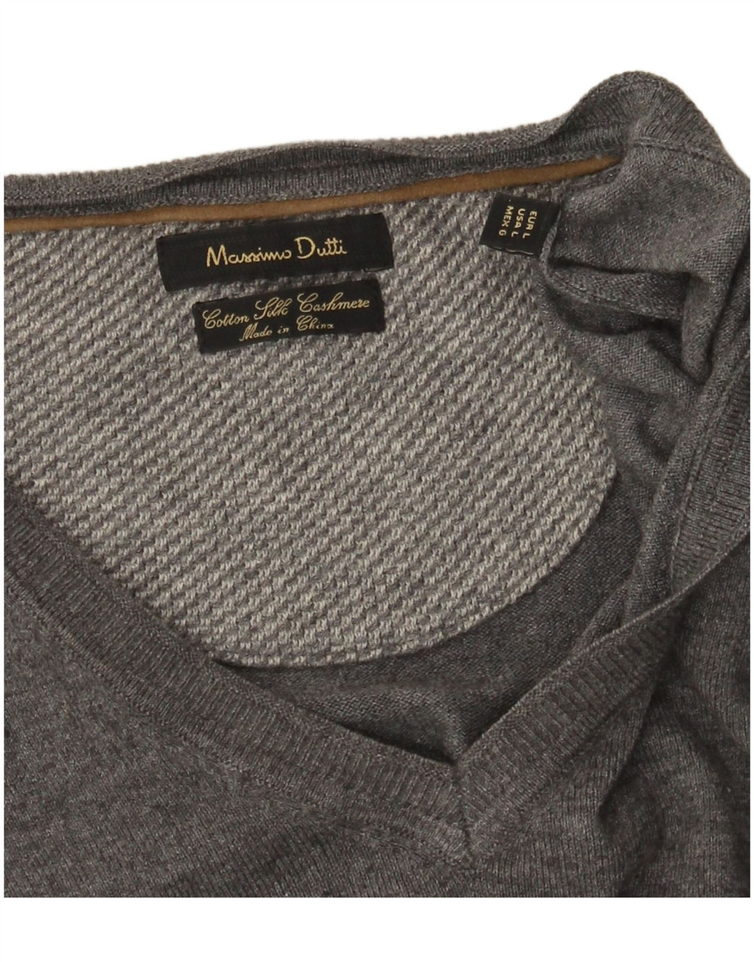 Pulover cu decolteu în V Massimo Dutti pentru femei UK 16 mare bumbac gri