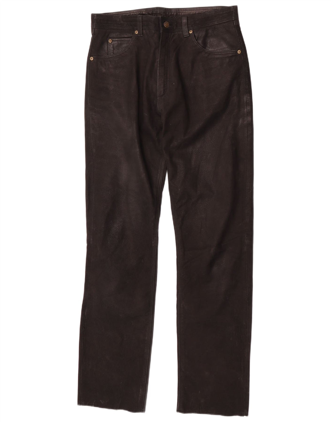 Pantaloni drepți din piele vintage pentru bărbați W30 L32 negri