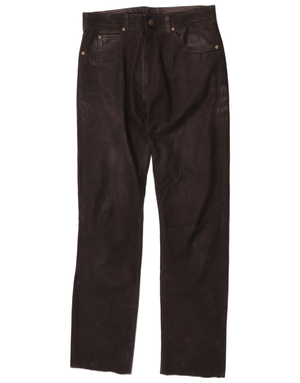 Pantaloni drepți din piele vintage pentru bărbați W30 L32 negri