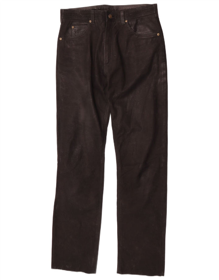 Pantaloni drepți din piele vintage pentru bărbați W30 L32 negri