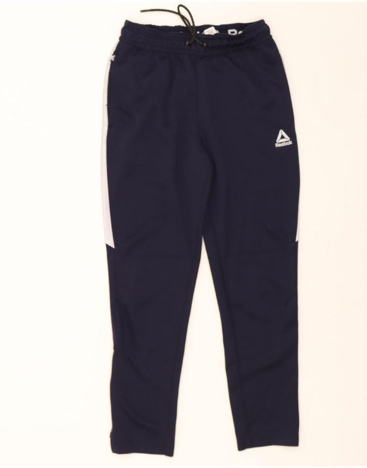 REEBOK Mens Tracksuit Trousers Small Navy Blue Colourblock Polyester Vintage Reebok and Second-Hand Reebok from Messina Hembry 
