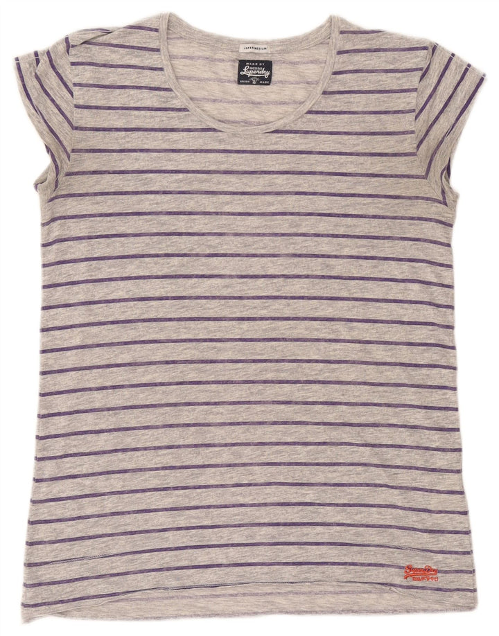 Tricou Superdry pentru femei, UK 14, poliester cu dungi gri medii