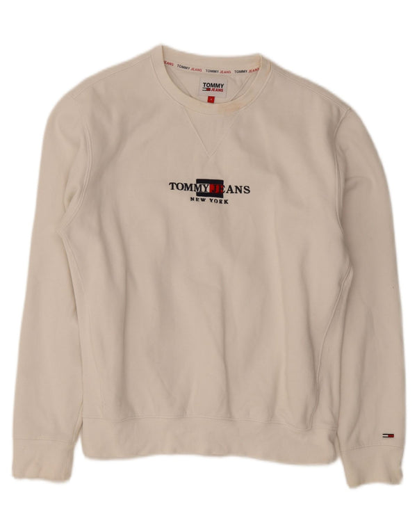 Hanorac grafic pentru bărbați Tommy Hilfiger Pulover mic, alb, bumbac