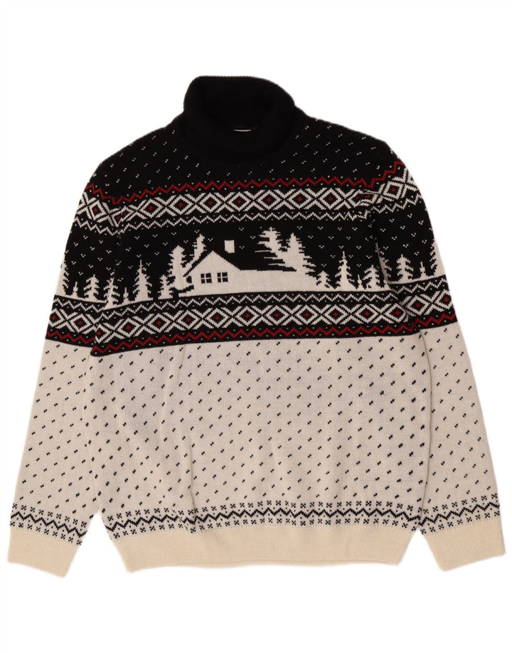 C&A Pulover cu gât rulat pentru bărbați, XL, alb, acrilic Fair Isle