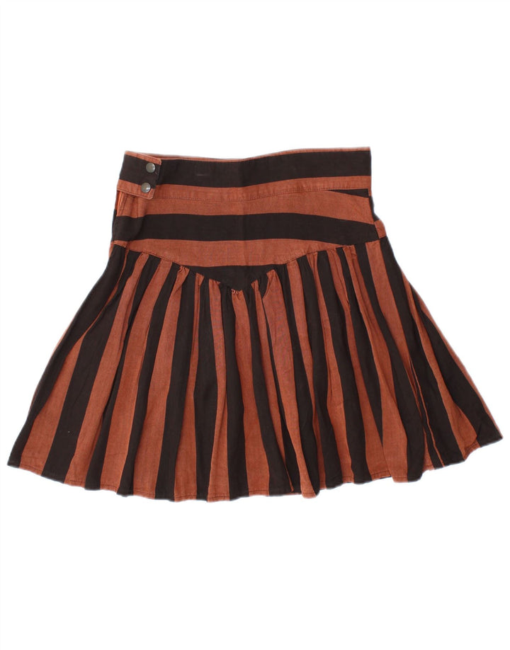 Fusta mini plisată pentru femei VINTAGE IT 44 Medium W28 Maro, viscoză cu dungi