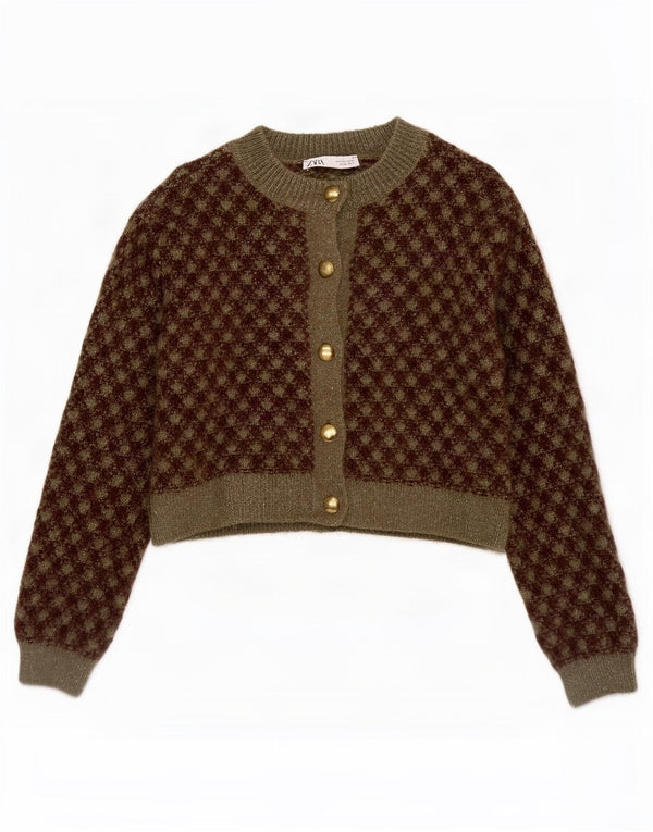 Pulover cardigan pentru femei Zara UK 10 Mic Kaki Geometric Acrilic