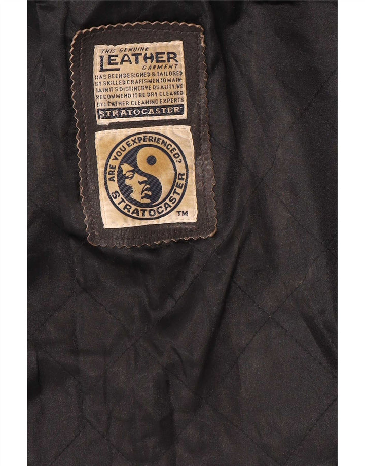 Jachetă de piele vintage pentru femei la dublu piept UK 20 2XL maro