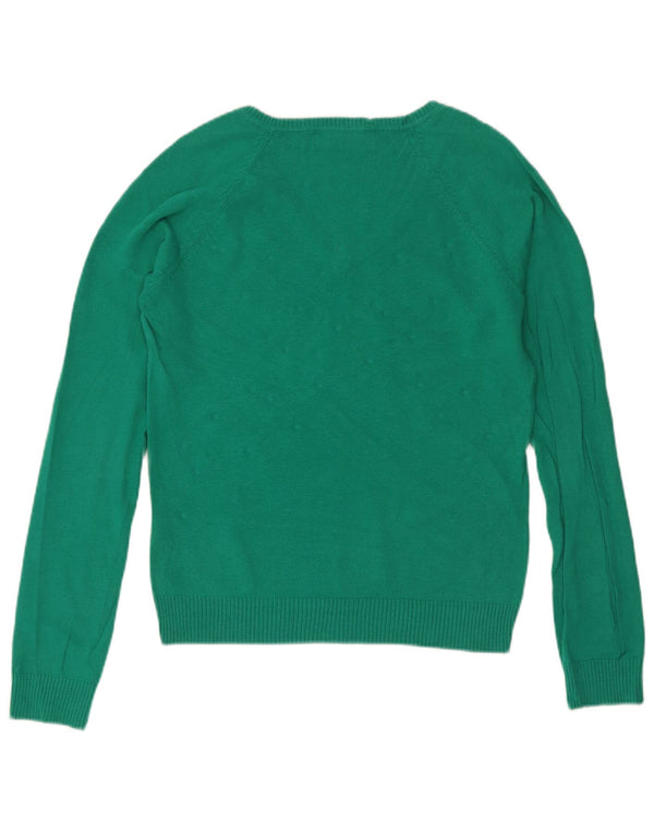 Pulover cu decolteu în V Zara pentru femei UK 14, bumbac verde mare
