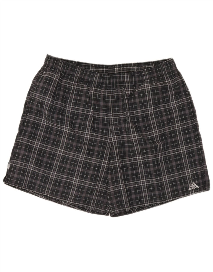 Pantaloni scurți de înot ADIDAS pentru bărbați, poliester cu carouri mari, negru