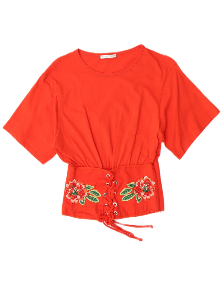 Bluză Crop Top Femei ZARA UK 8 Mic Portocaliu Floral