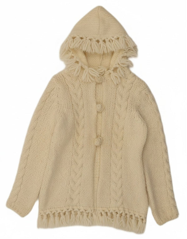 Pulover cardigan cu glugă vintage pentru femei UK 10 mic din lână albă