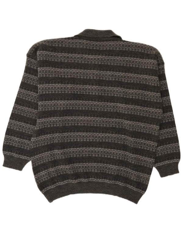 Pulover vintage pentru bărbați cu gât polo mare, cu dungi gri