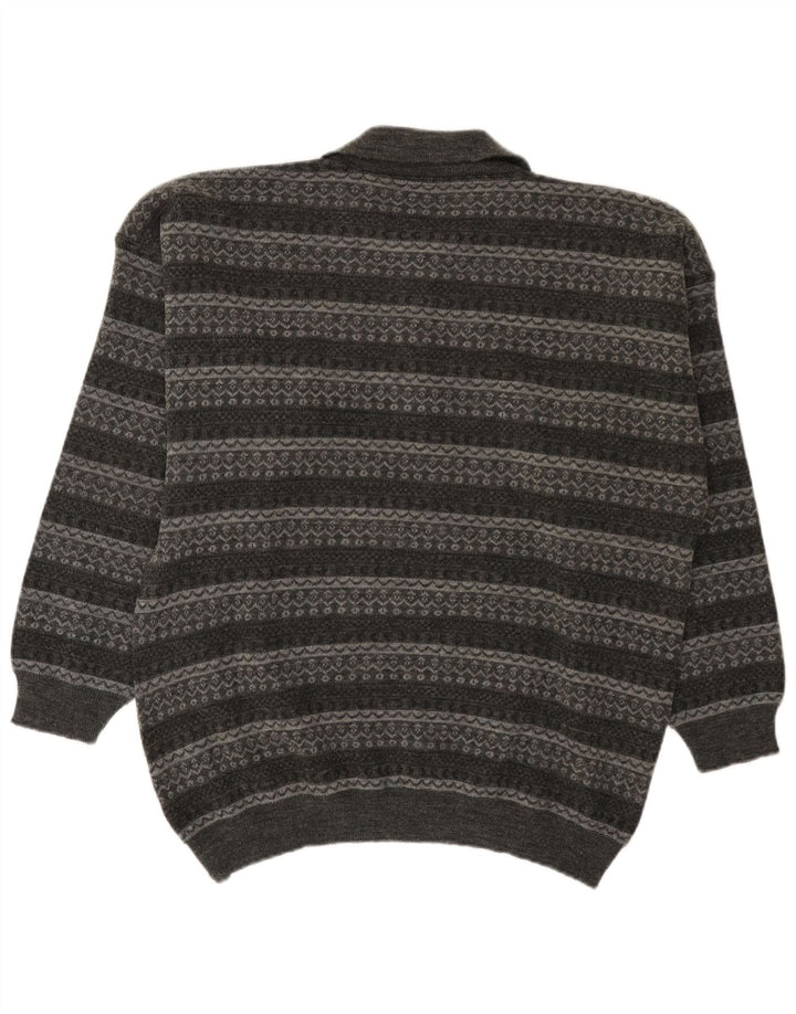 Pulover vintage pentru bărbați cu gât polo mare, cu dungi gri