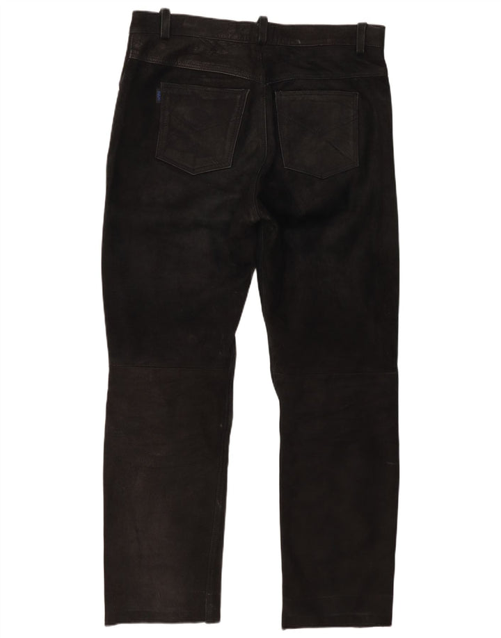 Pantaloni drepți din piele vintage pentru bărbați W37 L30 negri