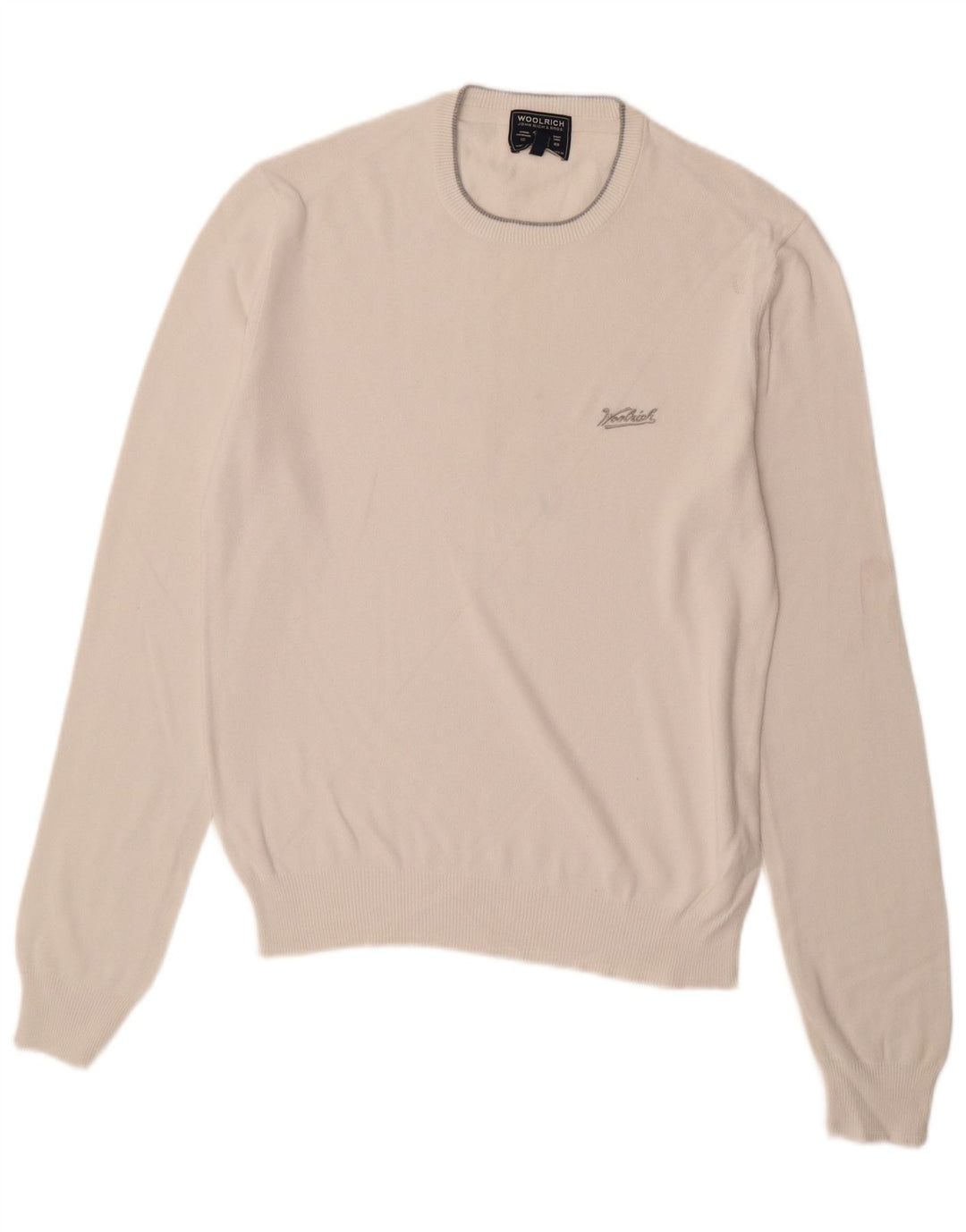 WOOLRICH Mens Crew Neck Jumper Sweater Small White Cotton
