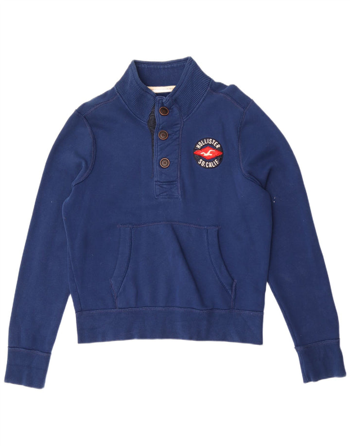 Pulover pentru bărbați Hollister cu gât cu nasturi, mare, albastru, bumbac