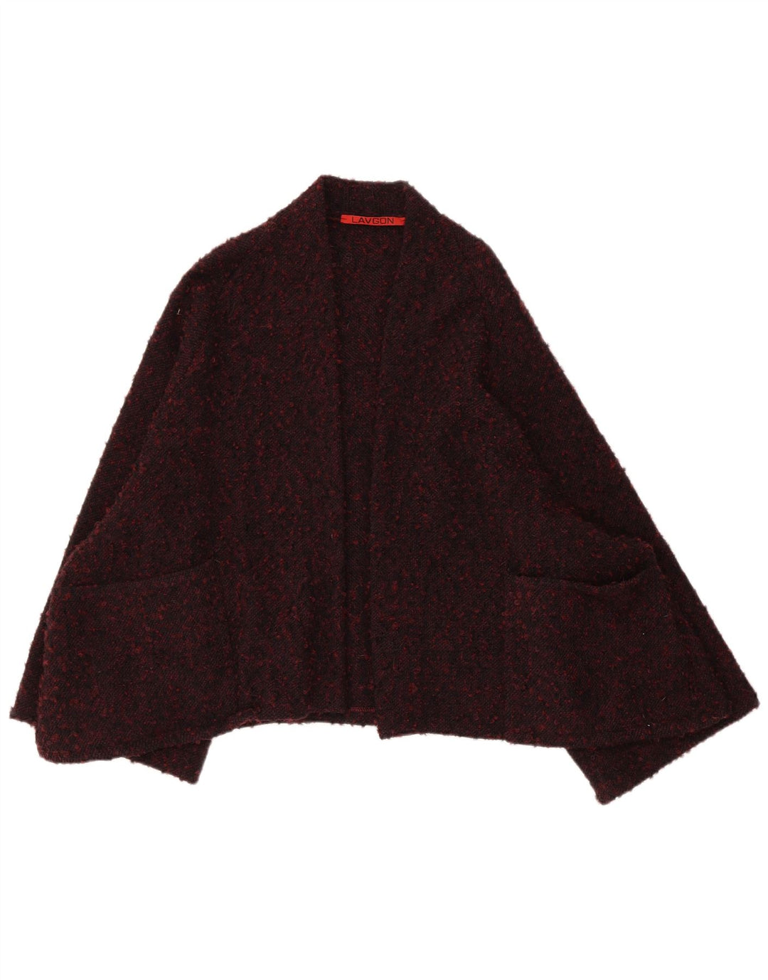 Pulover Vintage Poncho Cardigan Deschis pentru Damă Mărime Unică Lână Pete Bordeaux
