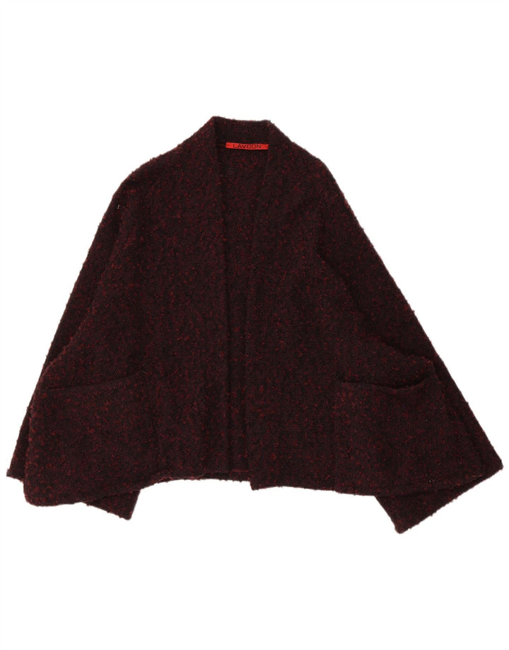 Pulover Vintage Poncho Cardigan Deschis pentru Damă Mărime Unică Lână Pete Bordeaux