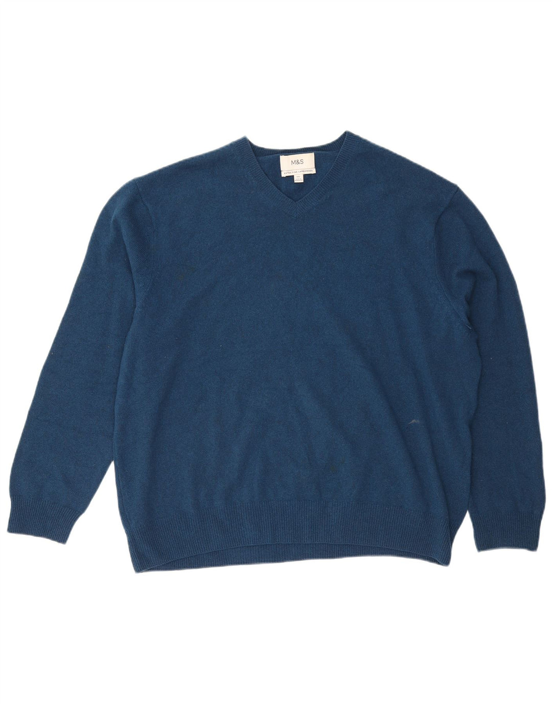 Pulover pentru bărbați Marks & Spencer, cu decolteu în V, 3XL, lână albastră