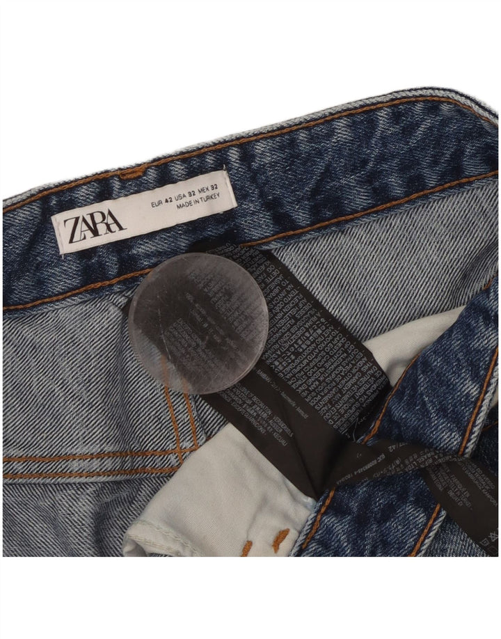 Pantaloni scurți din denim învechit pentru femei Zara EU 42 Large W32 Blue Bumbac
