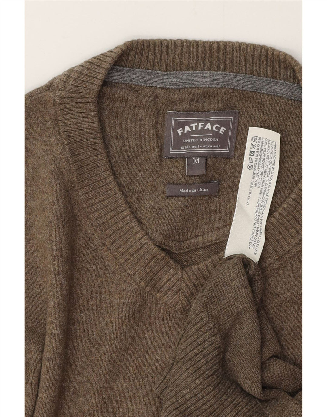 FAT FACE Pulover cu decolteu în V pentru bărbați, bumbac gri mediu