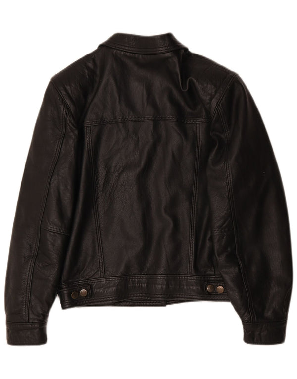 Jachetă de piele supradimensionată vintage pentru femei UK 10 Small Black