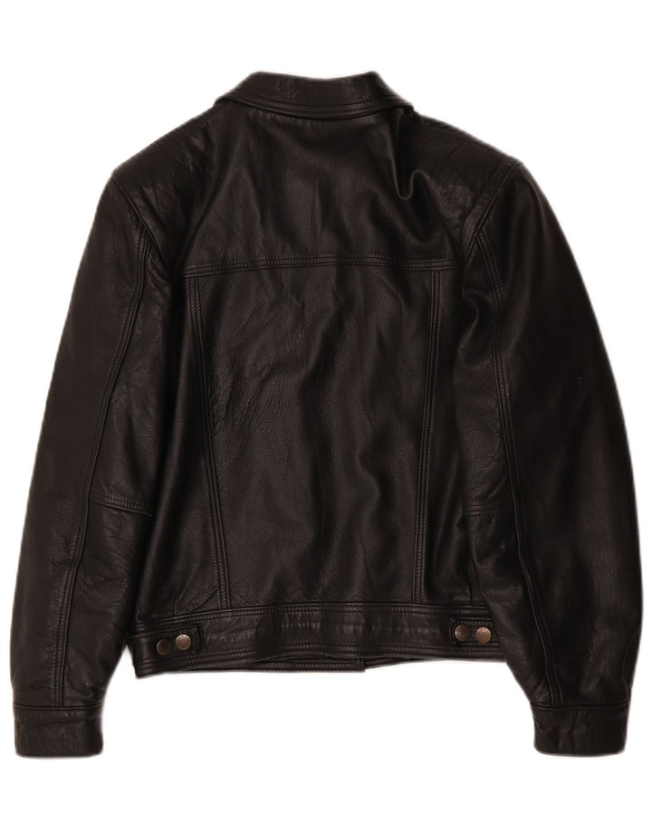 Jachetă de piele supradimensionată vintage pentru femei UK 10 Small Black