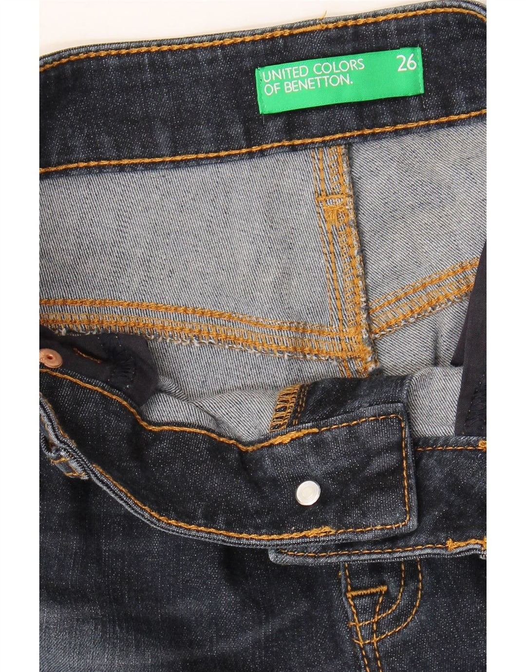 BENETTON Womens Flared Jeans W26 L26 Navy Blue Vintage Benetton and Second-Hand Benetton from Messina Hembry 