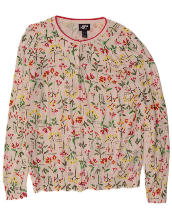 Pulover cardigan pentru femei Lands End UK 14 Bumbac Floral Alb Mediu